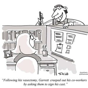 following his vasectomy garrett creeped out his coworkers by asking them to sign his cast
