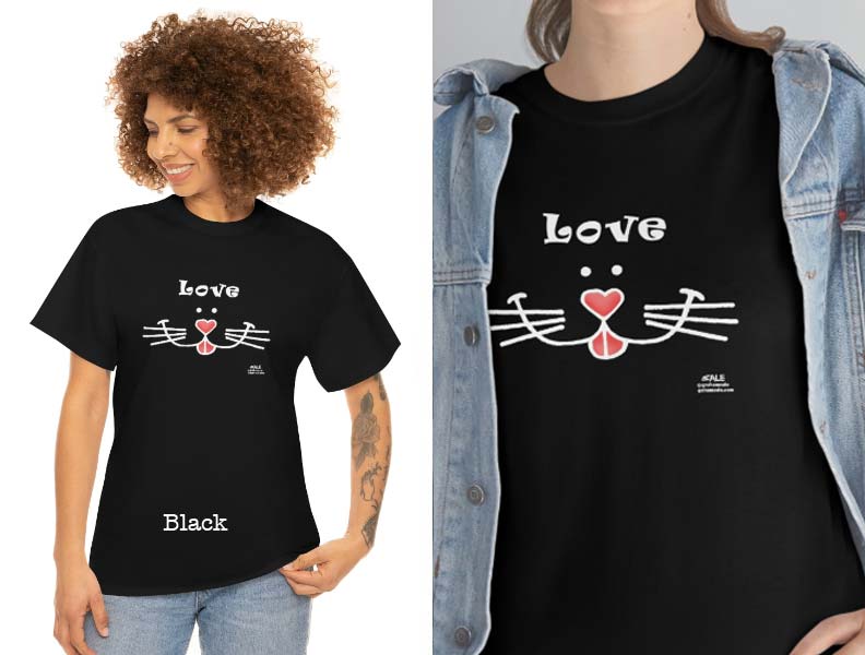 CAT LOVE FACE BLACK T-SHIRT