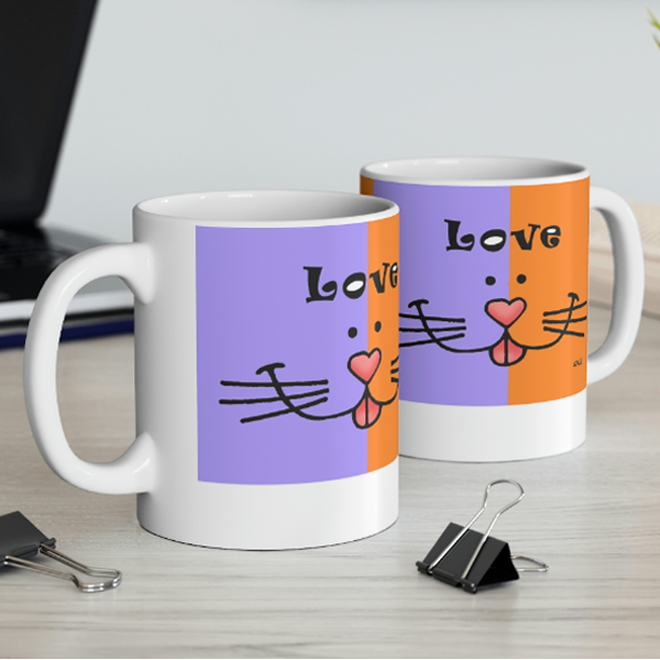 cat love face mug