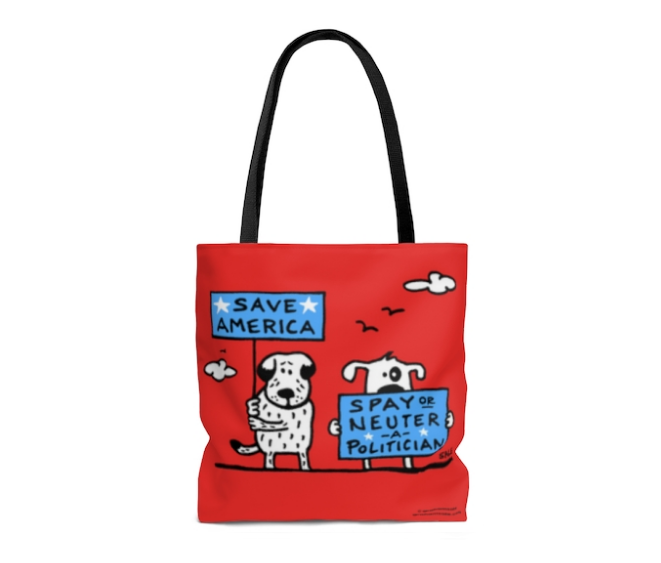 save america spay or neuter a politician dog tote bags