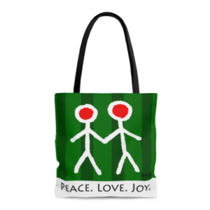 peace love joy figures holiday tote bags