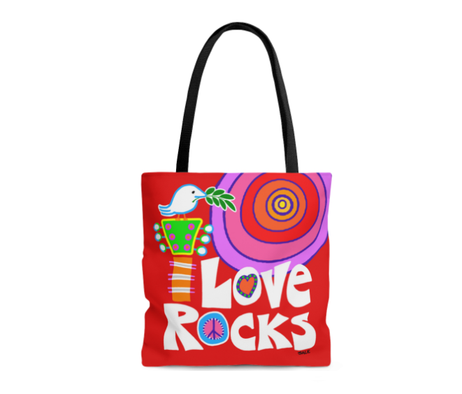 love rocks retro tote bags