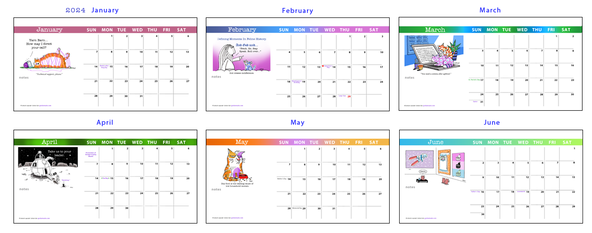 2024 cat cartoon calendar pages