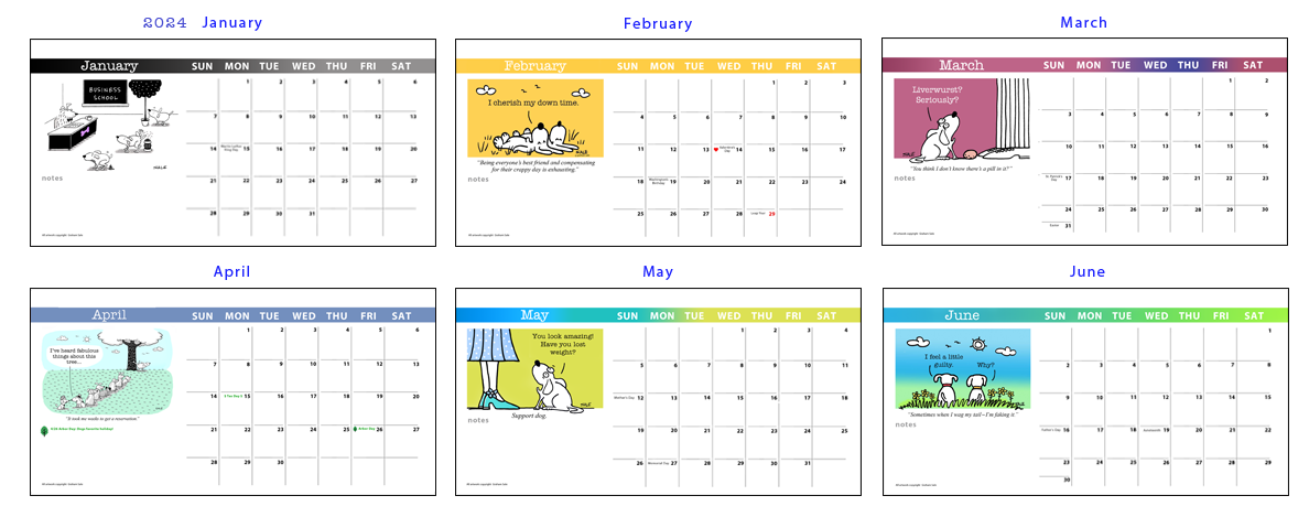 2024 dog calendar pages