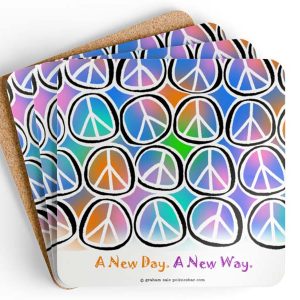 a new day a new way peace signs drink coasters