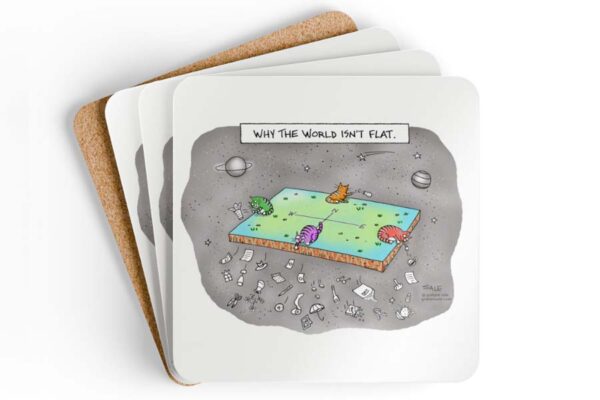 cats why the earth isnt flat drink coaster set