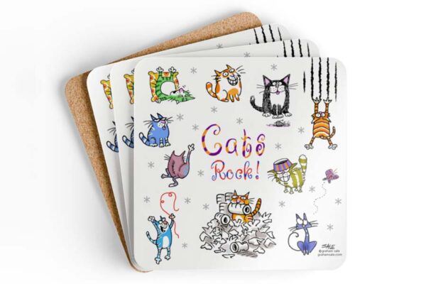 cats rock fun drink coaster sets