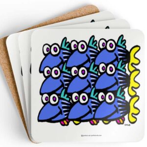 blue fish drink coaster set of 4