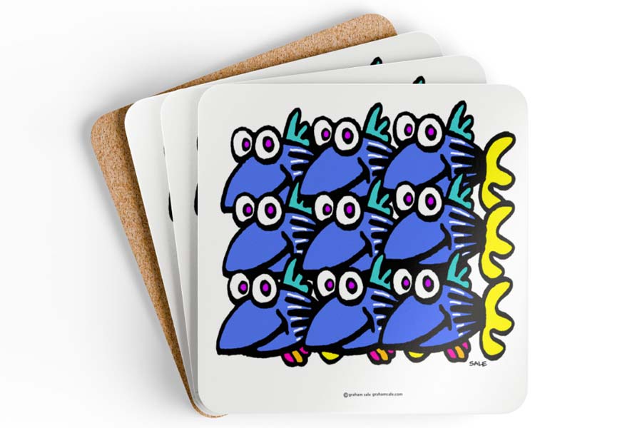 blue fish drink coaster set of 4