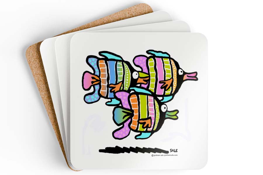 angel fish tropical drink coaster set