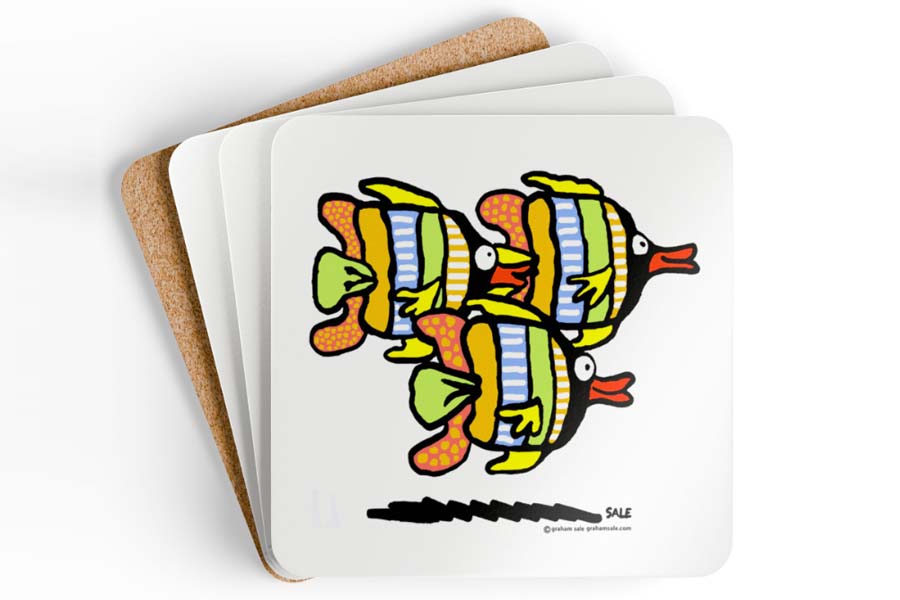 angel fish mango drink coaster set