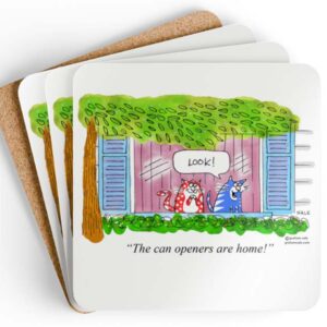 look the can openers are home cat drink coaster set