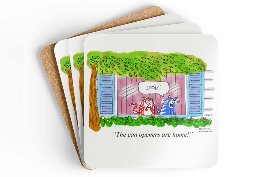 look the can openers are home cat drink coaster set