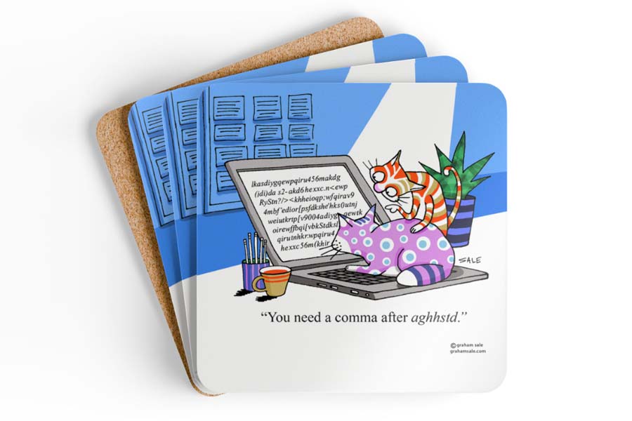 you missed a comma cat drink coaster set