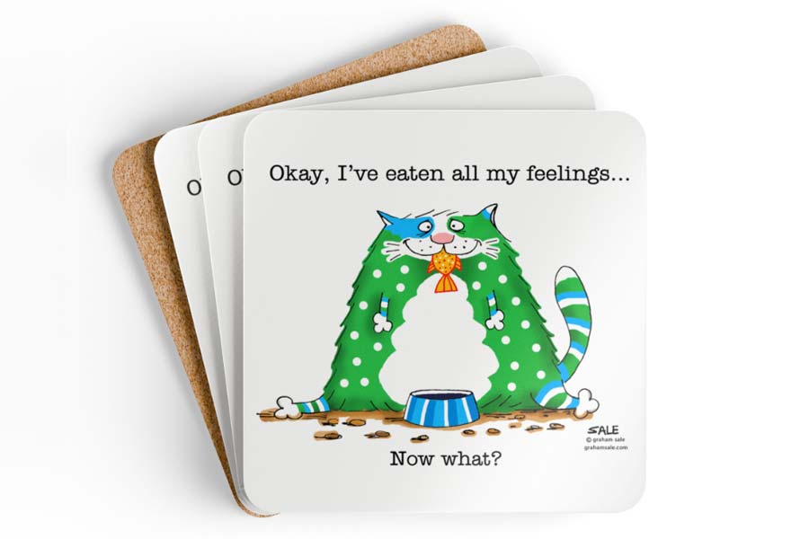 okay ive eaten my feelings now what cat drink coaster set