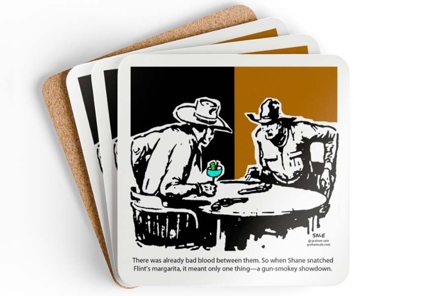 cowboys margarita gun-smokey showdown drink coaster set