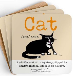 cat a riddle soaked in mystery dipped in contradiction steeped in allure wrapped in fur drink coaster set