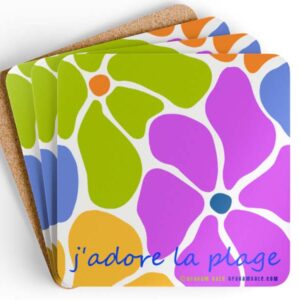 i love the beach french drink coaster set