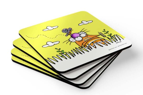 butterfly cat fun drink coaster set