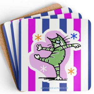 cat dancer stripes drink coasters