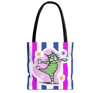 cat dancer fun striped pet tote bags