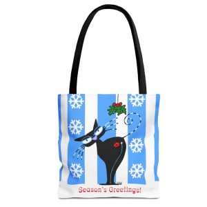 seasons greetings mistletoe cat tote bag