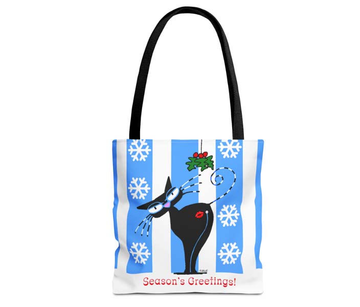 seasons greetings mistletoe cat tote bag