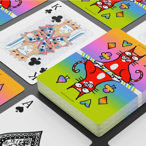 neon cat playing cards