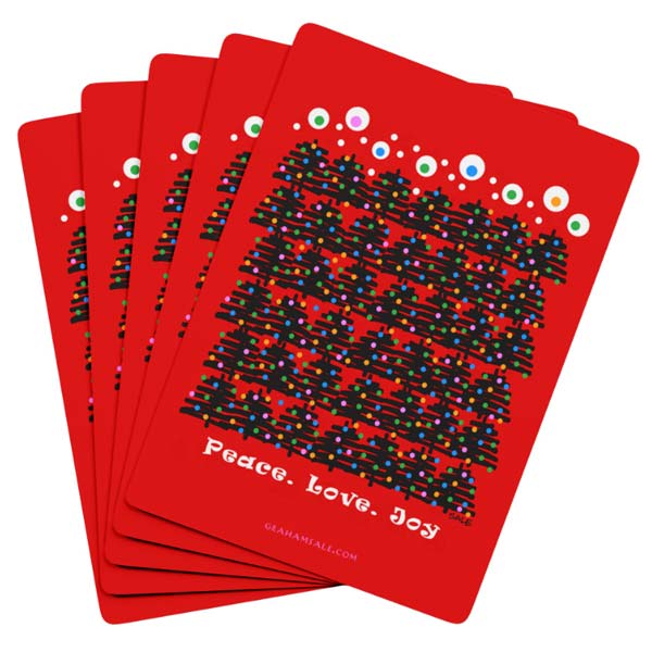 peace love joy christmas trees playing cards