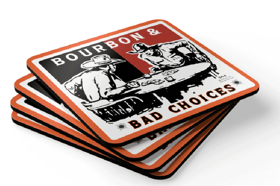 bourbon and bad choices cowboys coasters