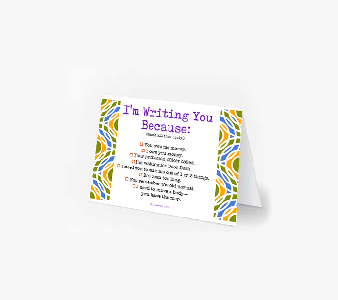 im writing you because checklist greeting cards