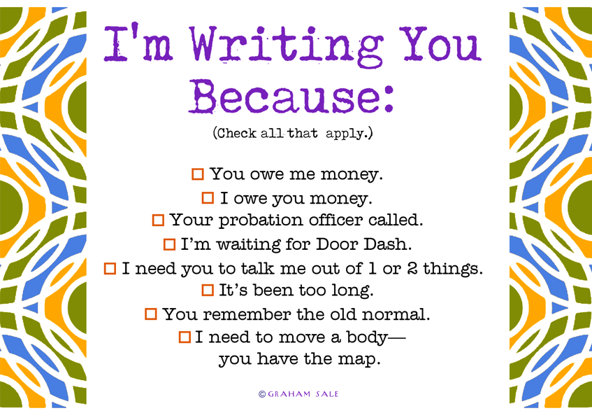 im writing you because checklist greeting cards