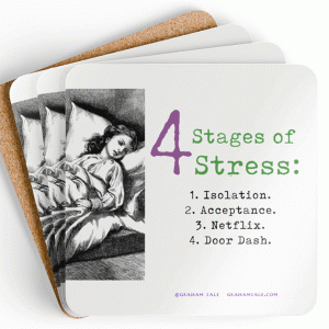 4 stages of stress drink coaster set